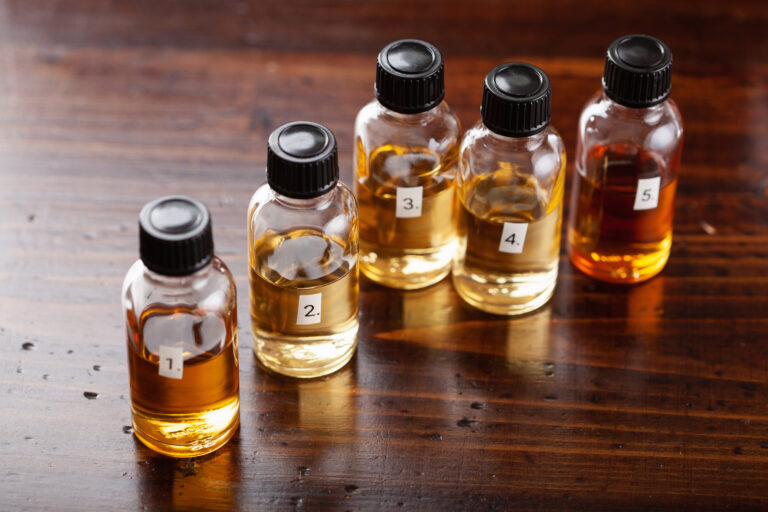 Bottles with types of oils part of winterization process